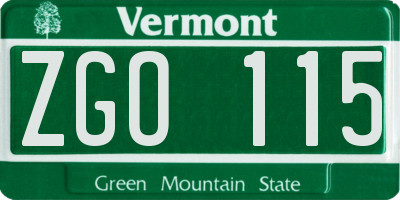 VT license plate ZGO115