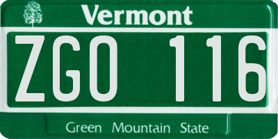 VT license plate ZGO116