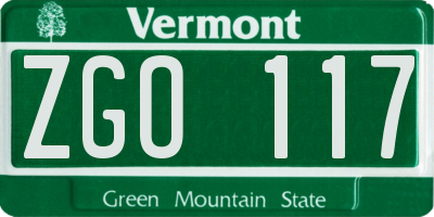 VT license plate ZGO117