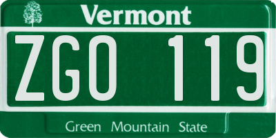 VT license plate ZGO119