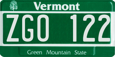 VT license plate ZGO122