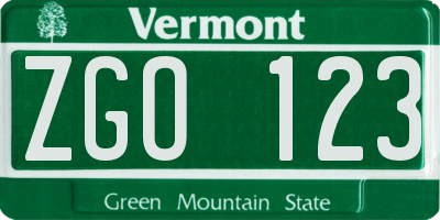 VT license plate ZGO123