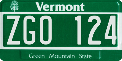 VT license plate ZGO124