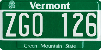 VT license plate ZGO126