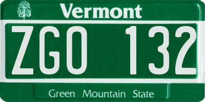 VT license plate ZGO132