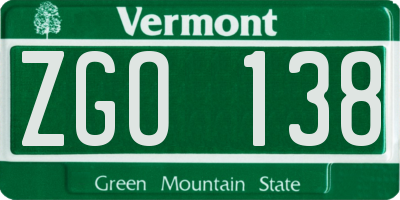 VT license plate ZGO138