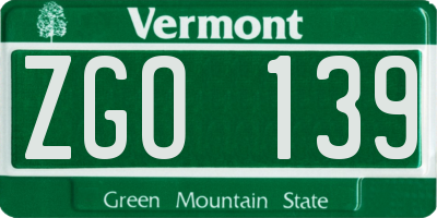 VT license plate ZGO139