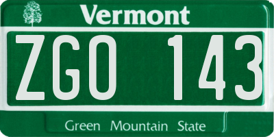 VT license plate ZGO143
