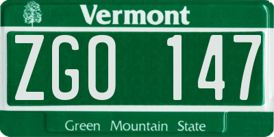 VT license plate ZGO147