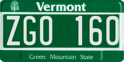 VT license plate ZGO160