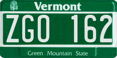 VT license plate ZGO162