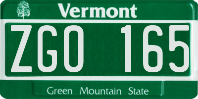 VT license plate ZGO165