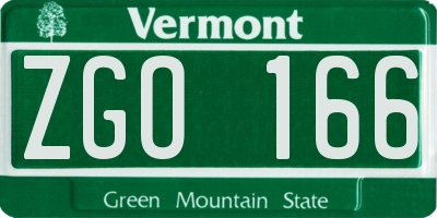 VT license plate ZGO166
