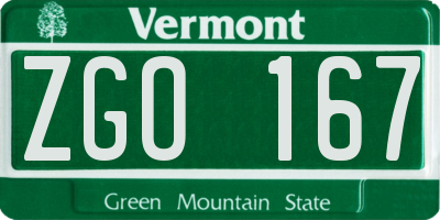 VT license plate ZGO167