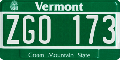 VT license plate ZGO173