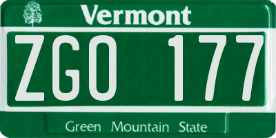 VT license plate ZGO177