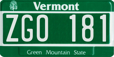 VT license plate ZGO181