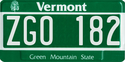 VT license plate ZGO182