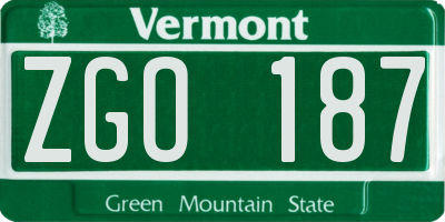 VT license plate ZGO187