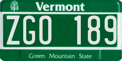 VT license plate ZGO189