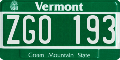 VT license plate ZGO193