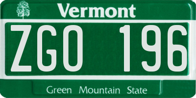 VT license plate ZGO196