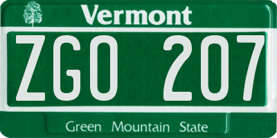 VT license plate ZGO207