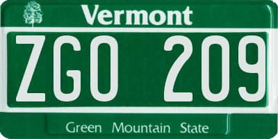 VT license plate ZGO209