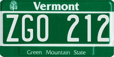 VT license plate ZGO212