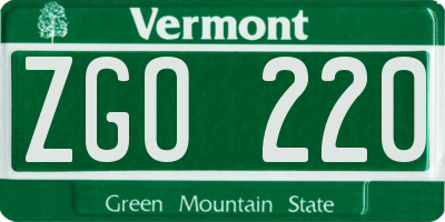 VT license plate ZGO220