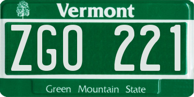 VT license plate ZGO221