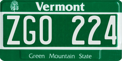 VT license plate ZGO224