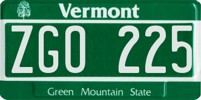 VT license plate ZGO225
