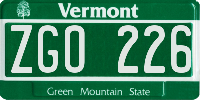 VT license plate ZGO226