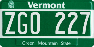 VT license plate ZGO227