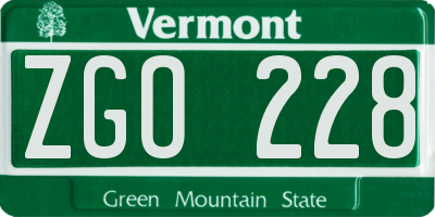 VT license plate ZGO228