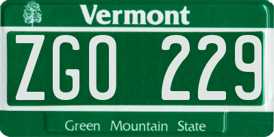 VT license plate ZGO229