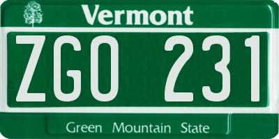 VT license plate ZGO231