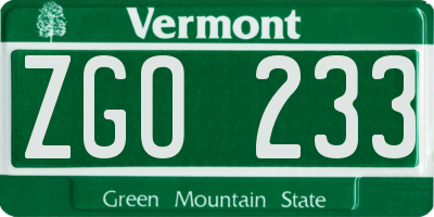 VT license plate ZGO233