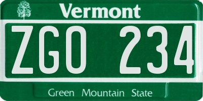 VT license plate ZGO234