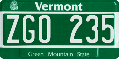 VT license plate ZGO235