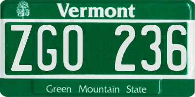 VT license plate ZGO236
