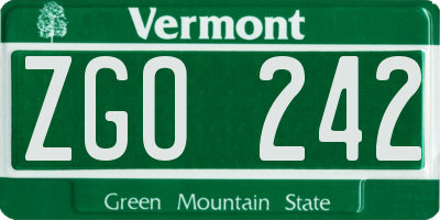 VT license plate ZGO242