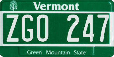 VT license plate ZGO247