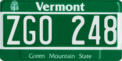 VT license plate ZGO248