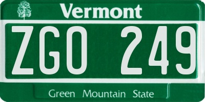 VT license plate ZGO249