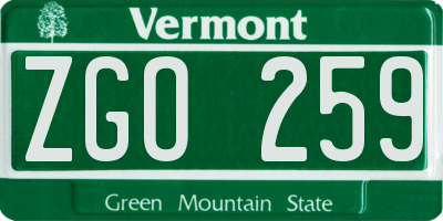 VT license plate ZGO259