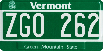 VT license plate ZGO262