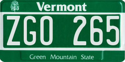 VT license plate ZGO265