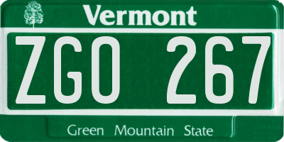 VT license plate ZGO267